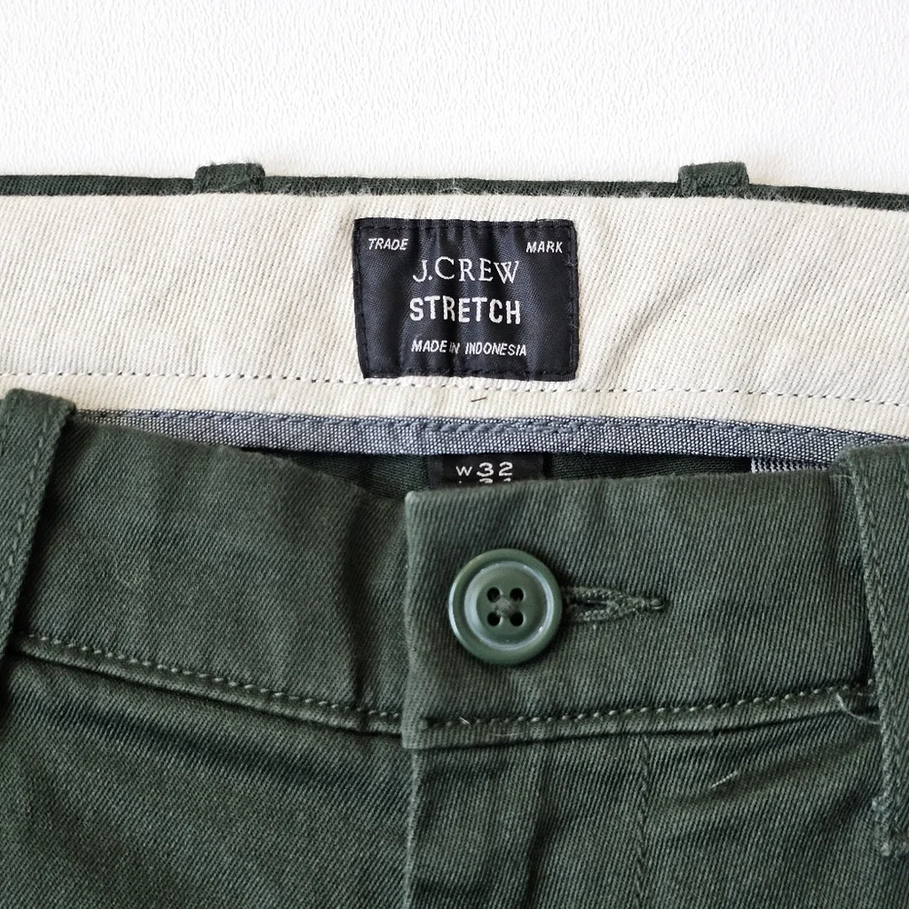 J.Crew Stretch Chino Pants Green Men’s 32x34 Slim Cotton Style E1589